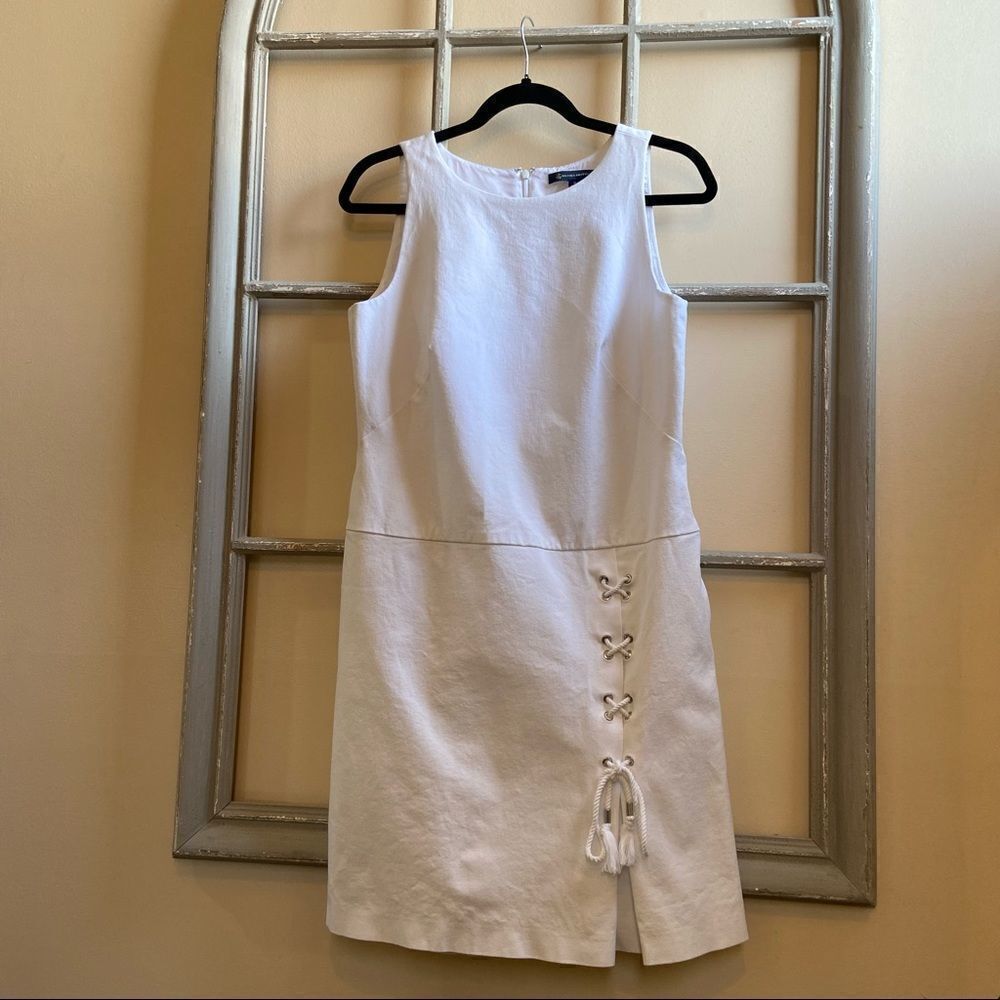 BROOKS Bothers-White Cotton Blend Lace Bottom Detail Vacation Midi Dress